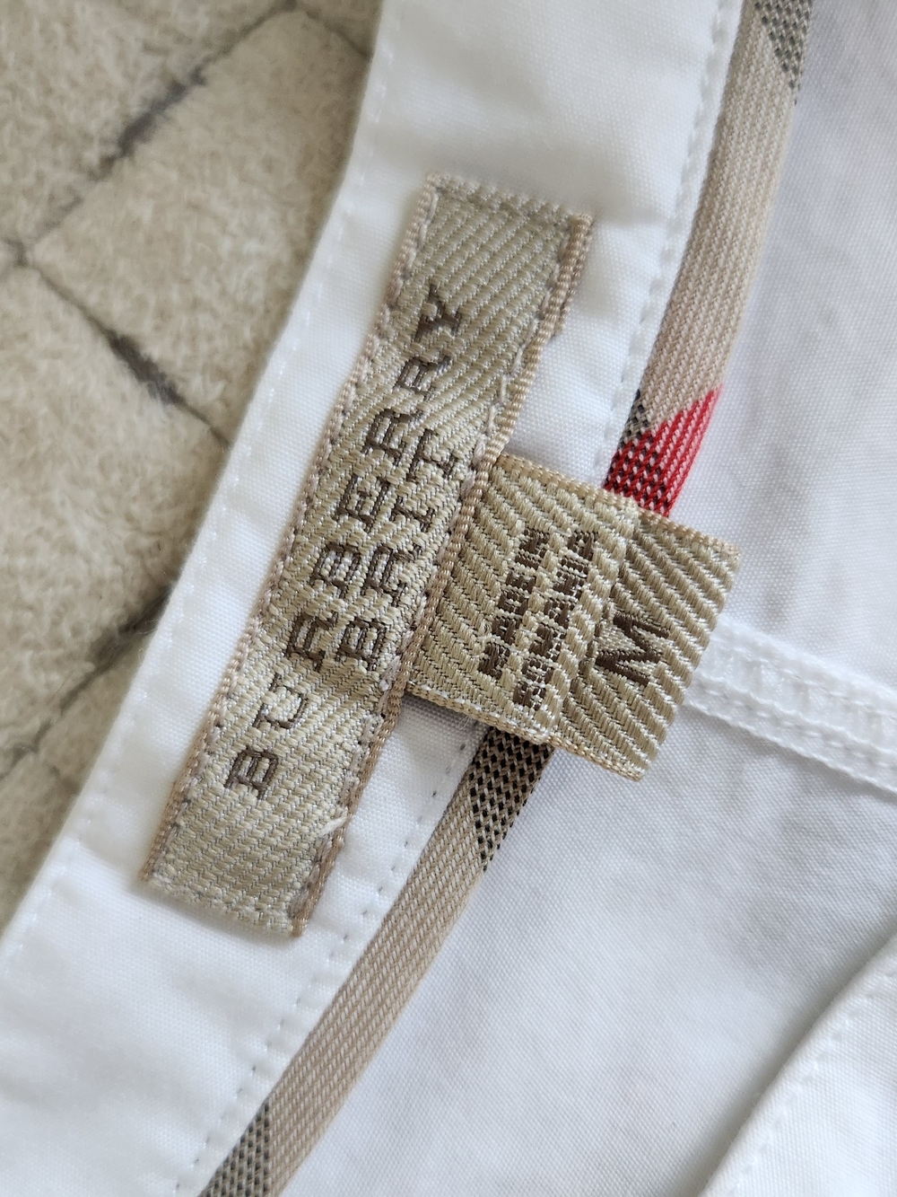 Burberry White Cotton Button-Up Shirt with Iconic Check Trim